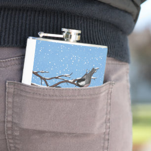 Kippen in de winter heupfles