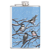 Kippen in de winter heupfles (Voorkant)