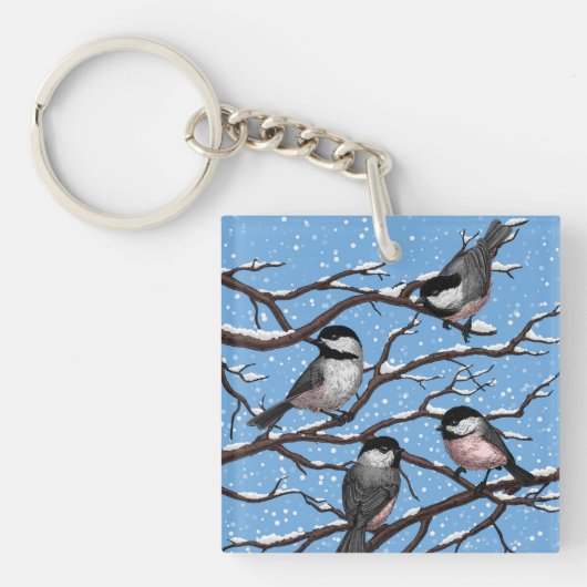 Kippen in de winter sleutelhanger (Voorkant)