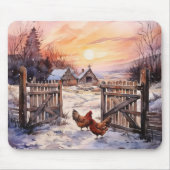 Kippen in de winterboerderij muismat (Voorkant)