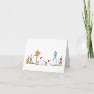 kippen in een landtuin notitiekaartje