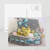 Kippen in een mand met eieren en bloemen briefkaart (Voorkant / Achterkant)