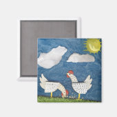 Kippen in het afbeelding Yard - diorama Magneet (Voorkant / Achterkant)