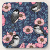 Kippen in het wild roos in roze en blauw bier onderzetter (Voorkant)