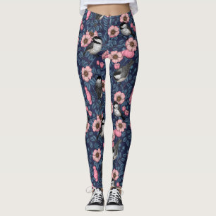 Kippen in het wild roos in roze en blauw leggings