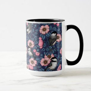 Kippen in het wild roos in roze en blauw mok
