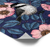 Kippen in het wild roos in roze en blauw poster (Hoek)