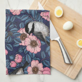 Kippen in het wild roos in roze en blauw theedoek (Quarter Fold)