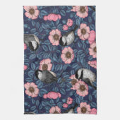 Kippen in het wild roos in roze en blauw theedoek (Verticaal)