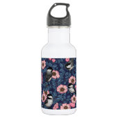 Kippen in het wild roos in roze en blauw waterfles  (Voorkant)