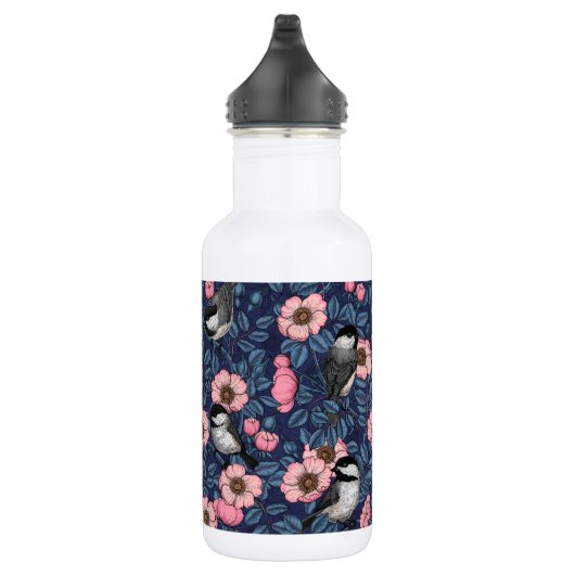 Kippen in het wild roos in roze en blauw waterfles  (Rechts)