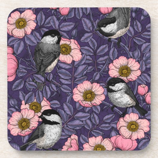 Kippen in het wild roos in roze en violet bier onderzetter (Voorkant)