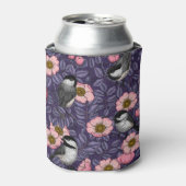 Kippen in het wild roos in roze en violet blikjeskoeler (Blikje Voorkant)