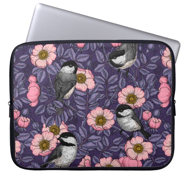 Kippen in het wild roos in roze en violet laptop sleeve (Voorkant)