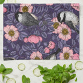 Kippen in het wild roos in roze en violet theedoek (Gevouwen)