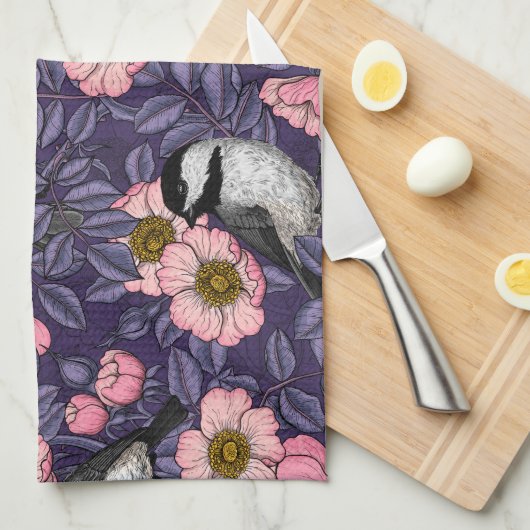 Kippen in het wild roos in roze en violet theedoek (Quarter Fold)