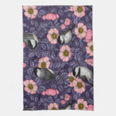 Kippen in het wild roos in roze en violet theedoek (Verticaal)