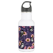 Kippen in het wild roos in roze en violet waterfles  (Voorkant)