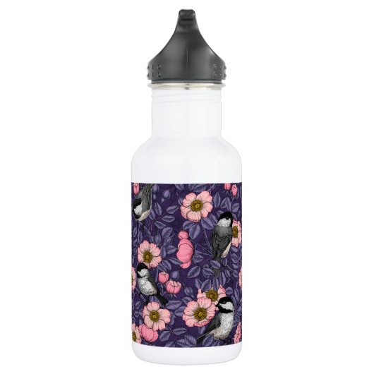 Kippen in het wild roos in roze en violet waterfles  (Rechts)