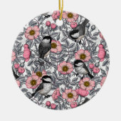 Kippen in het wild-roos keramische siermiddel keramisch ornament (Voorkant)