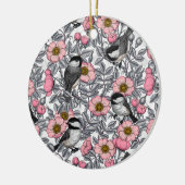 Kippen in het wild-roos keramische siermiddel keramisch ornament (Links)