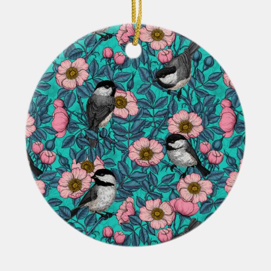 Kippen in het wild-roos keramische siermiddel keramisch ornament (Voorkant)