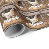 Kippen in kippenhok met eieren cadeaupapier (Rol Hoek)