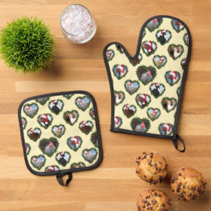 Kippen in Krans Hart Kerstmis Ovenwant & Pannenlap Set