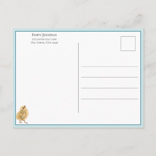 kippen in paasbonnets briefkaart (Achterkant)