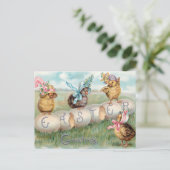  kippen in paasbonnets briefkaart (Staand voorkant)