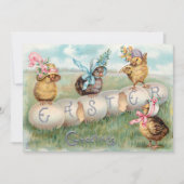  kippen in paasbonnets feestdagenkaart (Voorkant)