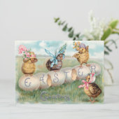  kippen in paasbonnets feestdagenkaart (Staand voorkant)