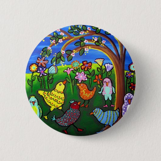 Kippen in Peeps Fun Whimsical Ronde Button 5,7 Cm (Voorkant)