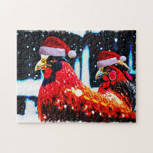 Kippen in Santa Hats Winter Art Puzzel Legpuzzel
