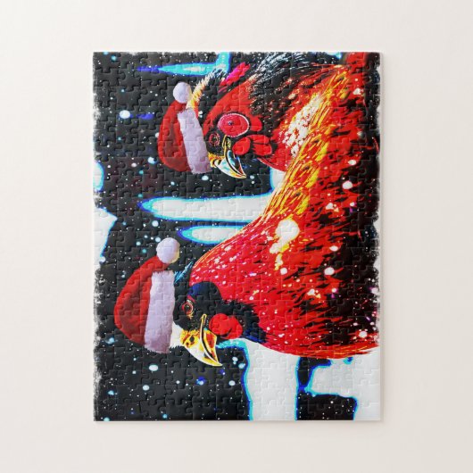 Kippen in Santa Hats Winter Art Puzzel Legpuzzel (Verticaal)