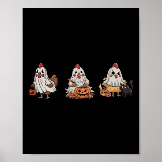 Kippen in spookkostuum Pumpkin Black Cat Hallow Poster (Voorkant)