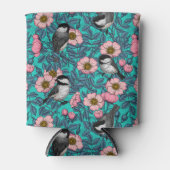 Kippen in vrij roos, roze en blauw blikjeskoeler (Voorkant)