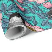 Kippen in vrij roos, roze en blauw cadeaupapier (Rol Hoek)