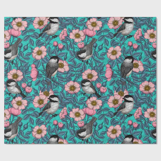 Kippen in vrij roos, roze en blauw cadeaupapier (Vlak)