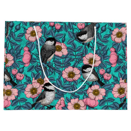 Kippen in vrij roos, roze en blauw groot cadeauzakje (Achterkant)