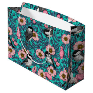 Kippen in vrij roos, roze en blauw groot cadeauzakje