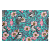 Kippen in vrij roos, roze en blauw kussensloop (Achterkant)