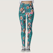 Kippen in vrij roos, roze en blauw leggings (Voorkant)