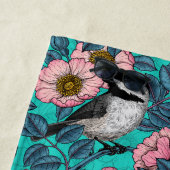 Kippen in vrij roos, roze en blauw strandlaken (In situ)