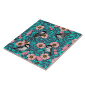 Kippen in vrij roos, roze en blauw tegeltje (Zijkant)