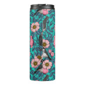 Kippen in vrij roos, roze en blauw thermosbeker (Achterkant)