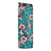 Kippen in vrij roos, roze en blauw thermosbeker (Geroteerd rechts)