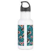 Kippen in vrij roos, roze en blauw waterfles  (Achterkant)