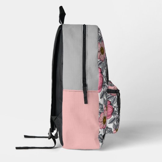 Kippen in vrij roos, roze en grijs bedrukte rugzak (Links)