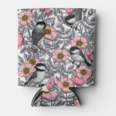 Kippen in vrij roos, roze en grijs blikjeskoeler (Voorkant)